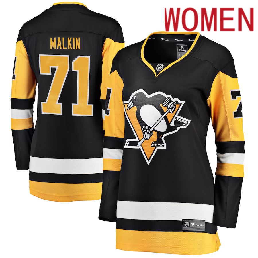 Women Pittsburgh Penguins 71 Evgeni Malkin Fanatics Branded Black Home Breakaway Player NHL Jersey